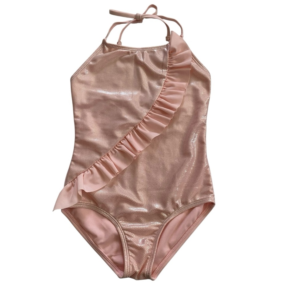 Cat & Jack Girl’s Ruffle Dotted Haze Swimsuit Small (6/6X) UPF 50+